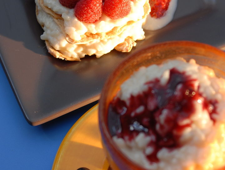 Arroz con leche y fruta