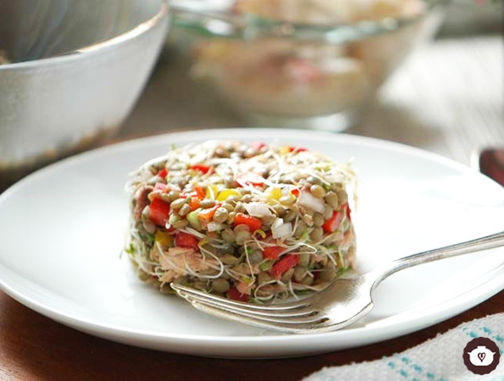 Timbal de lentejas con atún