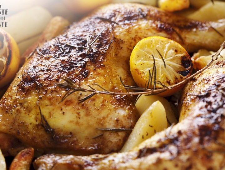 Pollo rostizado con soya, vinagre balsámico y romero