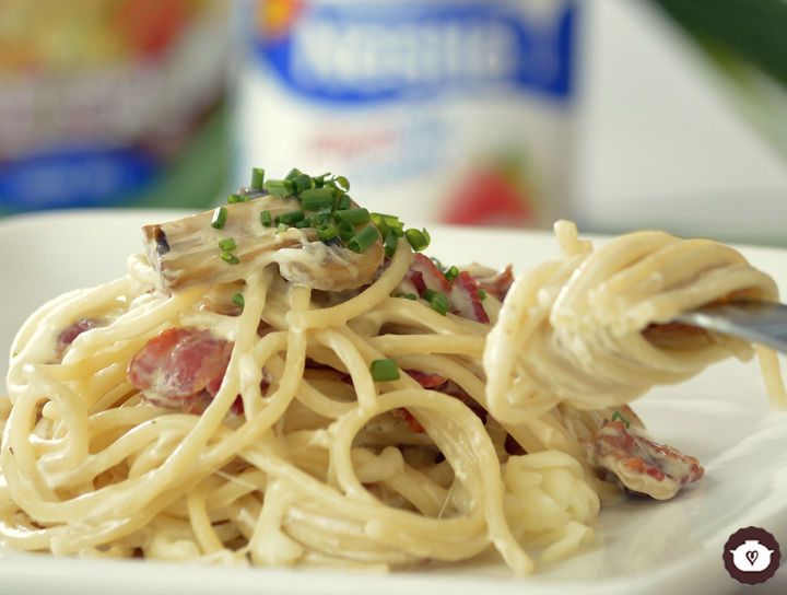 Spaghetti con setas a la cerveza