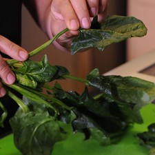 Retirar el tallo de las hojas de la espinaca y desinfectarlas.