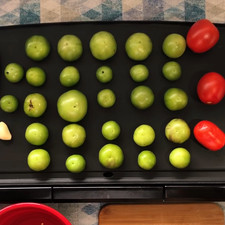 Prepara el comal o la parrilla, calienta a fuego alto y coloca todos los ingredientes, excepto el ajo, chile de árbol y cebolla.