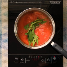 Retira la cebolla y añade la salsa, coloca las ramas del epazote, la pizca de pimienta y sal, tapa durante 10 minutos a fuego bajo.