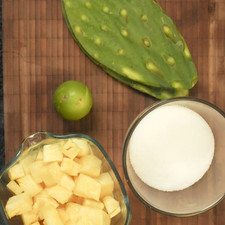 2 tazas de piña fresca picada ¾ de taza de azúcar blanca 2 pencas de nopal ½ limón