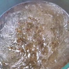 Sofríe la cebolla en aceite de ajonjolí, agrega un poco de agua, los fideos, sal, salsa de soya, jengibre, zanahoria y cebollín. Cocina 2 minutos o hasta que cocidos los fideos.